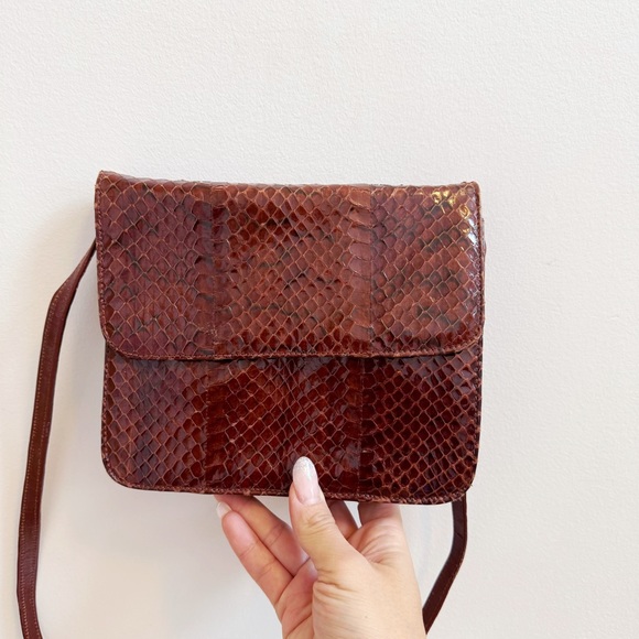 Vintage Brown Italian Snakeskin Small Bag Classic Elegant Preppy - Picture 11 of 16